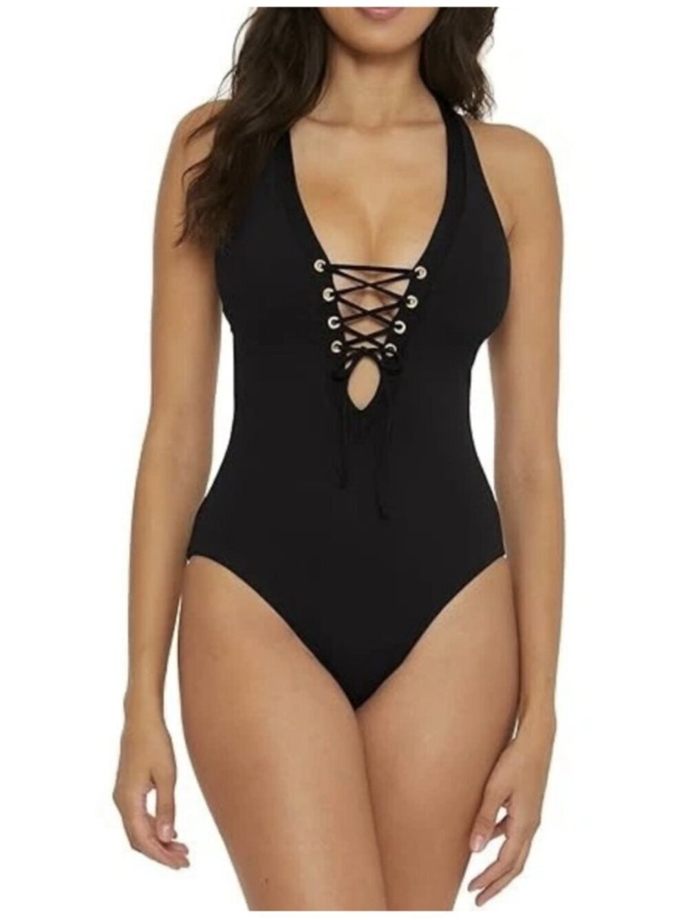BECCA womens Modern Edge Gia Lace-up Plunge One-piece NWT SMALL